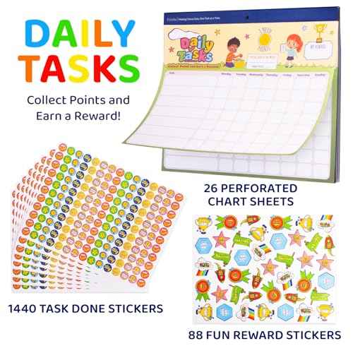 PUTSKA Behavior Reward Chart for Kids ? Includes 26 Chore Charts & 1528 Stickers ? Magnetic Chore Chart for Multiple Kids at Home to Build Responsibility & Positive Habits (Reward Chart)