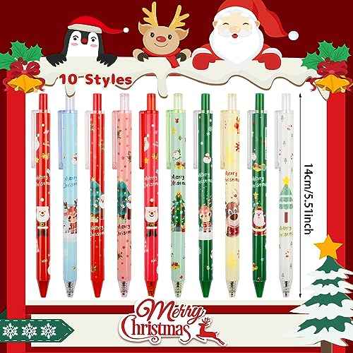 CCINEE 30 Pcs Christmas Gel Pen Cute Retractable Printing Pens Xmas Ballpoint Pen Santa Claus Elk Snowman Christmas Tree Black Ink for School Office Supplies Children Gift Rewards