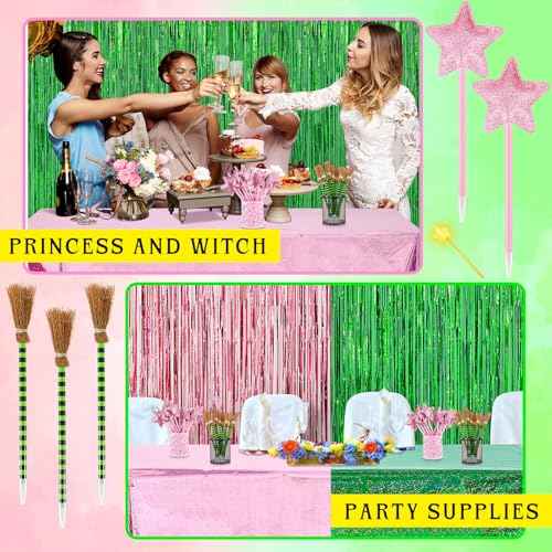 Geyoga 20 Pack Witch and Princess Pens Party Favors Green Witch Broom and Pink Star Pens for Wizard Themed Party Supplies Birthday Halloween Gifts Supplies Goodie Bag Fillers (Green Stripes)