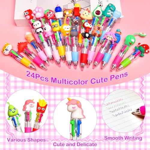 24Pcs Mini Multicolor Pens in One 4-in-1, Cute Pens Bulk for Party Favors and Birthdays, Delightful Ballpoint Pen Back To School Gifts Classroom Student Prizes
