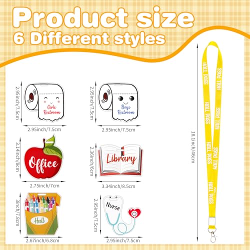6-Pack Acrylic School Hall Pass Lanyards with Student Passes for Teachers & Classrooms