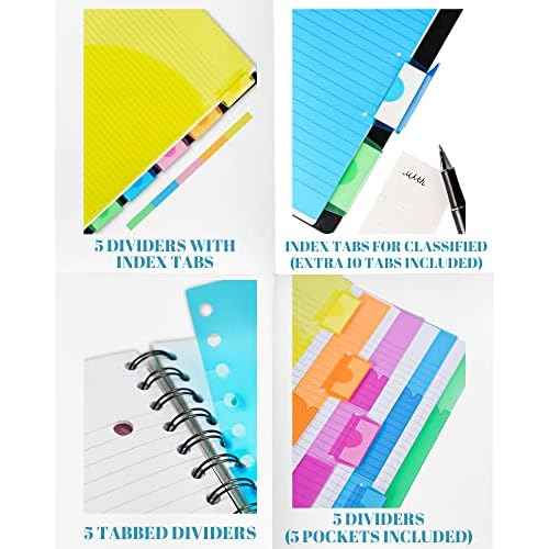 5 Subject Notebook, 3 Pack College Ruled Notebook with Storage Divider Pockets, Index Tabs, 11" Ruler, 200 Pages, for School, Business, Office Supplies, 8.1''x11.7''£¨Black Red Blue