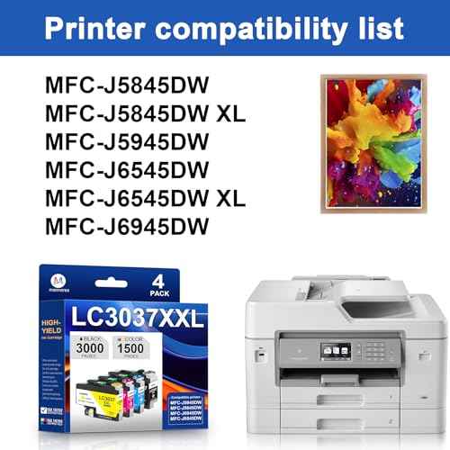 LC3037 LC3037XXL Ink Cartridges 4 Pack Replacement for Brother LC3037XXL with Super High-Yield Work for MFC-J5945DW MFC-J5845DW MFC-J5845DWXL MFC-J6545DW MFC-J6545DWXL MFC-J6945DW Printers