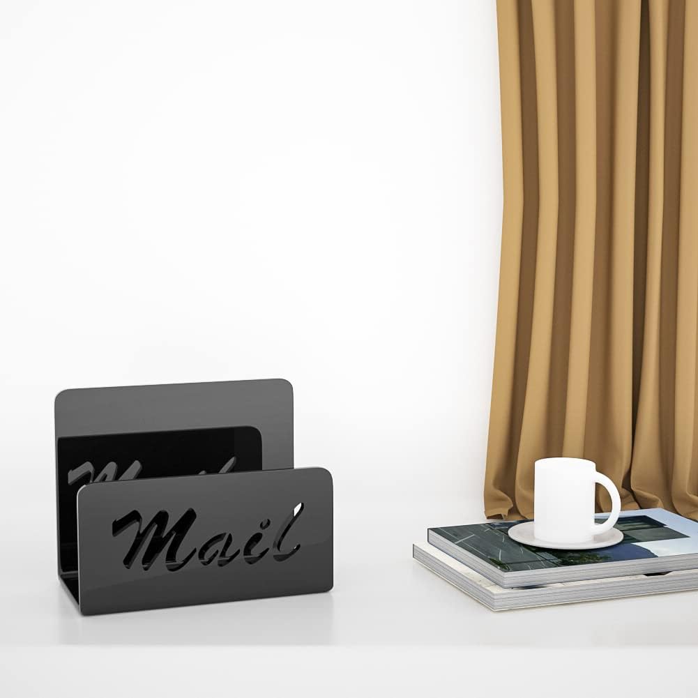 Wishacc Mail Organizer - Stylish Desktop Letter Holder for Home & Office | Black Countertop Design