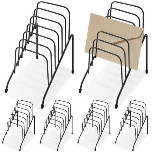 6 Pcs Metal Incline Desk Flip Organizer Rack Small Desktop File Sorter Wire Organizer Vertical Incline File Holder Stand for Mail Paper Book Magazine Filing Office Desk, 6 Sections