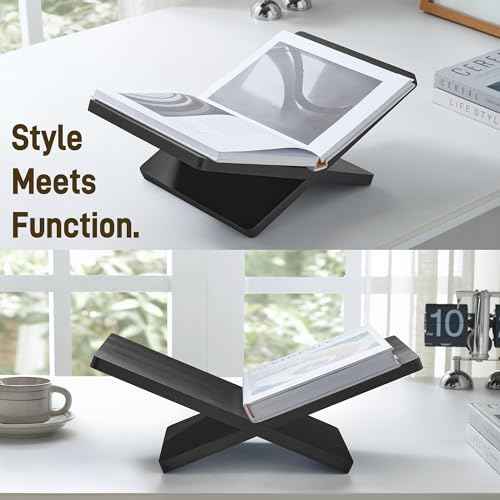 Solid Wooden Book Stand for Desktop Display & Reading ?15.7" x 9.4" x 5.7¡± Extra Large Wood Open Book Holder for Cookbook, Bible, Recipe, Textbook, Magazine (Solid Black Finish Wood)