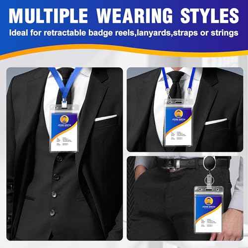 10Pack Vertical ID Badge Holder - Extra Thick Clear ID Card Holder with Waterproof Resealable Zip - Name Tag Holder for Nurses, Office and School