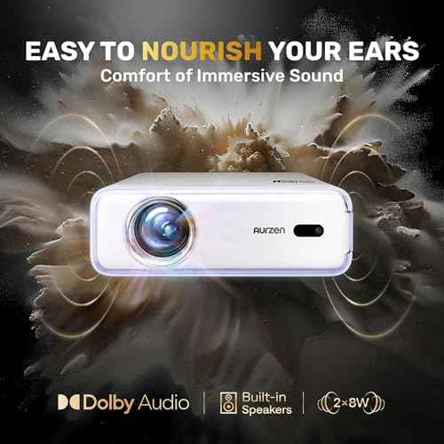 Aurzen EAZZE D1 Smart Projector with WiFi and Bluetooth, Netflix-Officially-Licensed, Auto Focus & Keystone, DoIby Audio, Zoom, Native 1080P Movie, Portable Outdoor Mini Projector, White