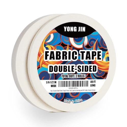 Double-Sided Fabric Tape,Hem Tape No Sew Iron,1/4"+1/2" (2 Rolls)
