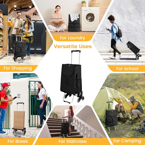 Collapsible Stair Climbing Shopping Cart: Trolley Cart with Insulated Bag for Grocery Laundry
