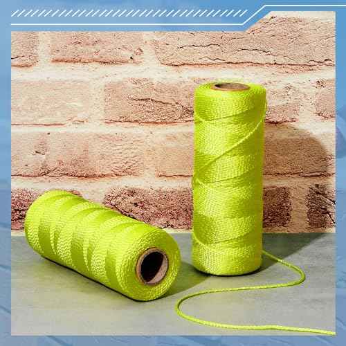 Amylove 6 Roll Mason Nylon String Nylon Braided Twine String Heavy Duty Outdoor Twine Rope Hanging Masonry Lines for Construction DIY Project Gardening(Fluorescent Yellow,500 ft)