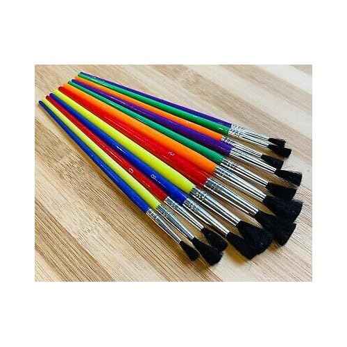 Rocky Mountain Goods Classic Kids Paintbrush Set - 12 Craft Paintbrushes for Watercolors, Art, Oil Painting, Acrylic, School, Touch Ups - Plastic Fun Multi Color Handles with Metal Ferrules