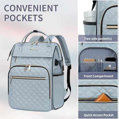 EMPSIGN 17 Inch Laptop Backpack for Women, Work Business Travel Computer College Bags, Large Capacity Water-repellent Quilted Casual Daypack with USB Port, Light Blue