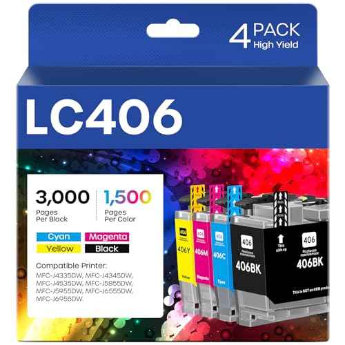 LC406 Ink Cartridges Compatible for Brother LC406 LC406XL LC 406 XL Work for Brother MFC-J4335DW MFC-J5855DW MFC-J4535DW MFC-J6555DW MFC-J6955DW Printer (4 Pack, Black, Cyan, Magenta, Yellow)