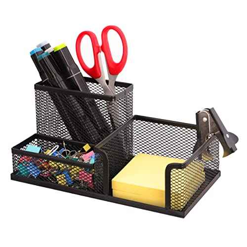 Ludato Desk Organizers Mesh Pencil Holder£¬3 Compartments Black Mesh Pen Holder Storage for Office Desk Accessories