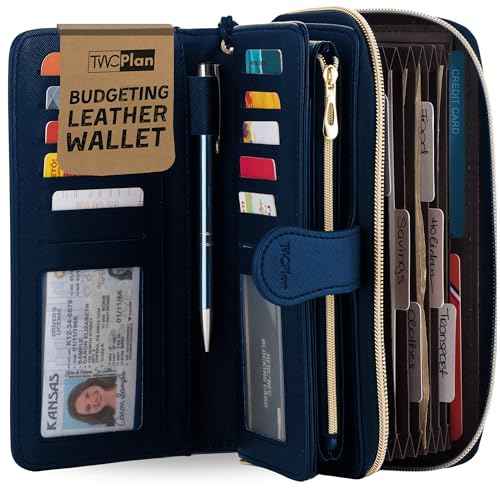 Multi-flap Budget Wallet for Cash Stuffing, Card, Check -Simplified Cash Envelope Wallet System for Budgeting W/ Budget Tracker Sheets, RFID Blocking Leather Wallets For Women, Money Organizer Holder