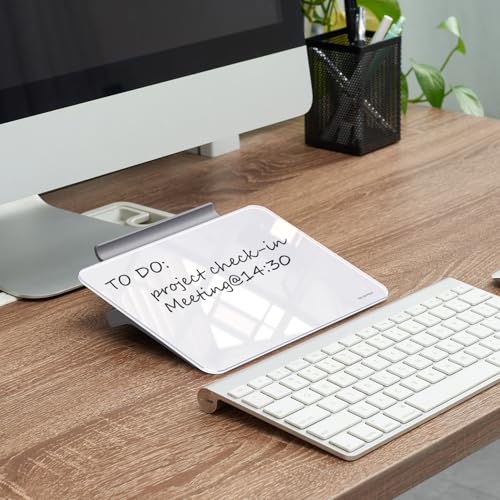 8 x 6 Inches Small Glass Whiteboard - Desktop Dry Erase Board with Stand, Markers & Eraser, White