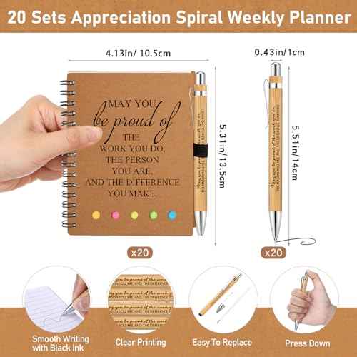 20 Sets Inspirational Notebook Bulk Christmas Employee Appreciation Gifts Spiral Weekly Planner Notebook with Sticky Note bamboo Pens for Holiday Coworker Nurse Staff (May You Be Proud)