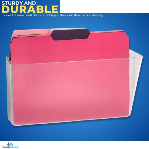 1InTheOffice Clear Wall File Holder, Mounted Single Pocket, Letter Size, Expandable, Plastic