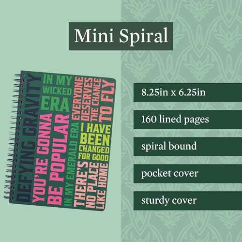 Steel Mill & Co Cute Mini Spiral Notebook for Theater Lovers, 8.25" x 6.25" Journal with Durable Hardcover and 160 Lined Pages, Wicked Word Art