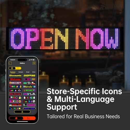 15"x4" Programmable LED Sign for Storefronts, Bluetooth APP Control, Stick-On, USB Powered, IP65 Waterproof Advertising Display