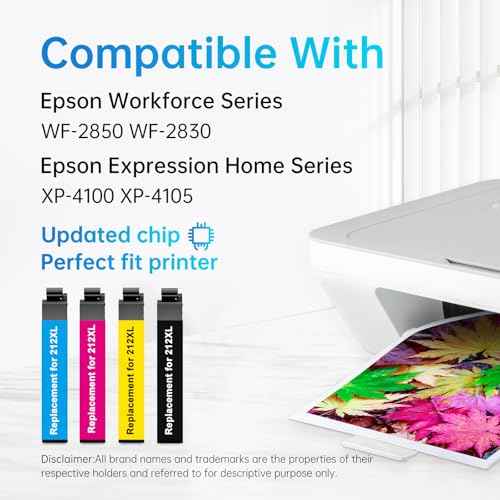 LEMERO Remanufactured Ink Cartridge Replacement for Epson 212XL 212 XL T212 Work with Workforce WF-2850 WF-2830 Expression Home XP-4100 XP-4105 Printer (Black, Cyan, Yellow, Magenta, 4-Pack)
