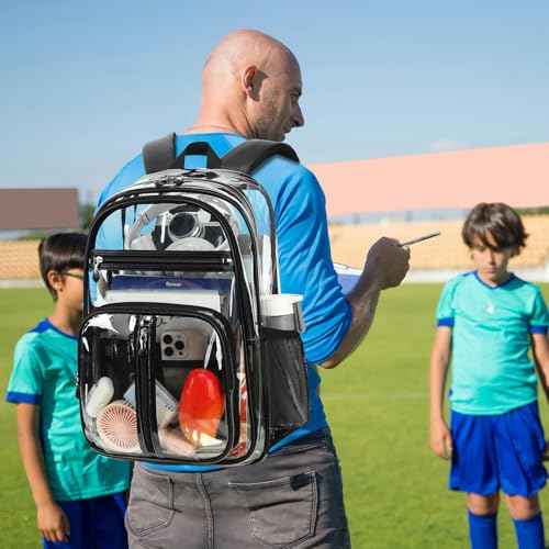 Cusangel Clear TPU XL Backpack,18" See Through Heavy Duty Bookbag,18 x8 x13inch X-Large Capacity Stadiums, warehouses, school and other security check locations(Black)