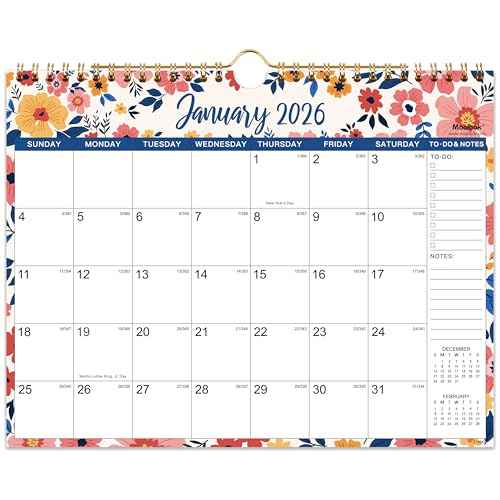 2026 Wall Calendar - 2026 Calendar, 12 Months Hanging Calendar 2026, Jan 2026 - Dec 2026, 11" x 8.5", Spiral Binding, Julian Dates, Large Block, Notes, To-do List, Thick Paper, Perfect for Organizing