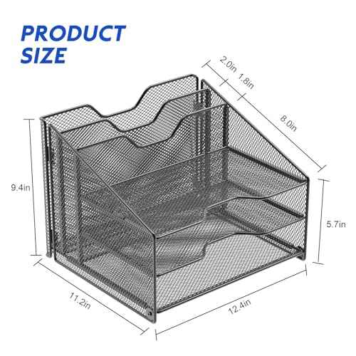 Samstar Desk File Organizer, Mesh Letter File Folder Holder with 3 Paper Trays and 2 Vertical Upright Section, for Office Supplies,Desk Accessories & Workspace,Black.