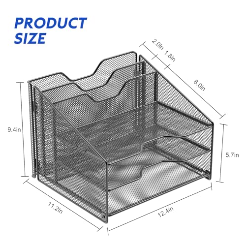 Samstar 1 Pack Black Mesh Desk File Organizer with 3 Sliding Trays & 2 Vertical Sections