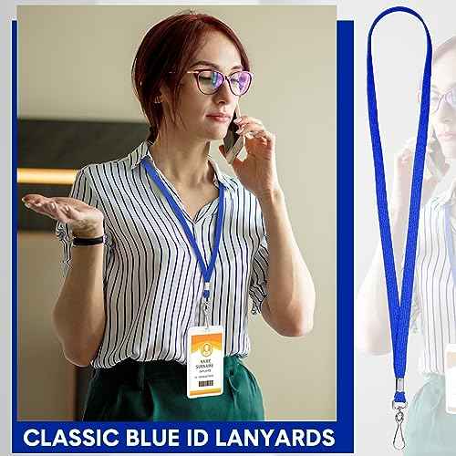 Geyoga 200 Pcs Blue Lanyards Bulk for ID Badges Neck Straps Office Card Lanyards Holders with Clip for Women Men Kids Work