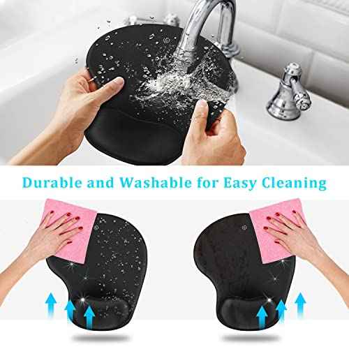 Soqool Mouse Pad, 6 Pack Ergonomic Mouse Pads with Comfortable and Cooling Gel Wrist Rest Support and Lycra Cloth, Non-Slip PU Base for Easy Typing Pain Relief, Durable and Washable for Easy Cleaning