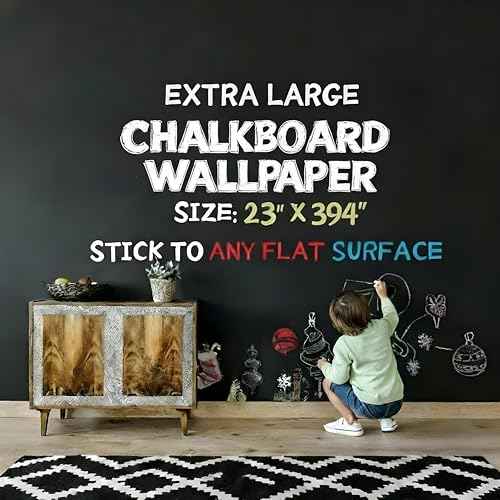 Oxdigi Extra Large Chalkboard Paper 23x394in Peel & Stick, Removable Blackboard Wall Decal for Kids Room, Easy Self Adhesive, Thick 0.3mm CPP Material