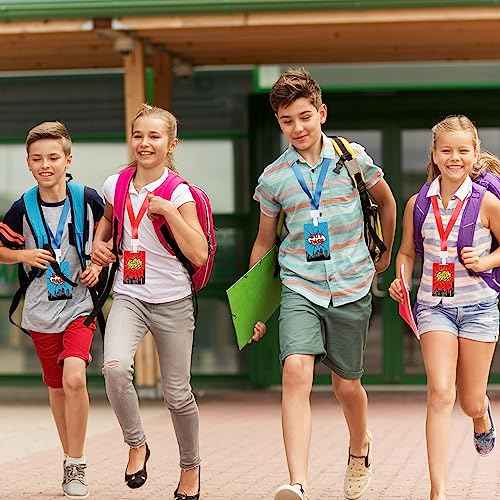 48 Pieces Hero Text Passes Set: 24 Pieces Passes and 24 Pieces Lanyards School Passes Set Hall Pass Restroom Pass Bathroom Pass Nurse Pass Library Pass Office Pass Girl Pass Boy Pass(Hero)