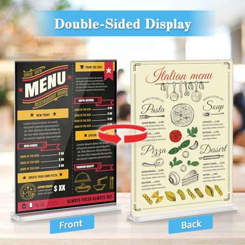 Smarpau 5x7 Acrylic Sign Holder, 12 Pack Double Sided Clear Display Stands, Vertical Table Number Holders, Plastic Picture Frames, Flyer Menu Brochure Sign Holder for Office, Show Fair, Restaurants