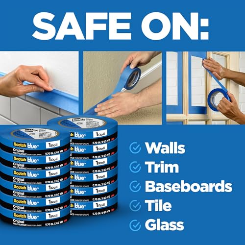 ScotchBlue Original Multi-Surface Painter's Tape 2090, 0.75 Inches x 60 Yards per Roll, 12 Rolls, Blue, 14-Day Clean Removal, UV Resistant, for Indoor and Outdoor Use