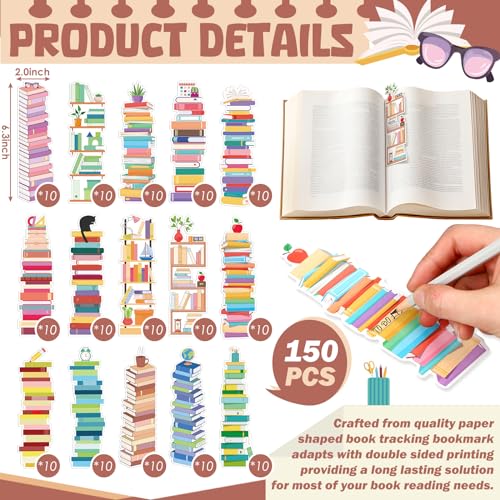 Kolldenn 150 Pcs Book Tracker Bookmarks Double Sided Book - Book Variation Included