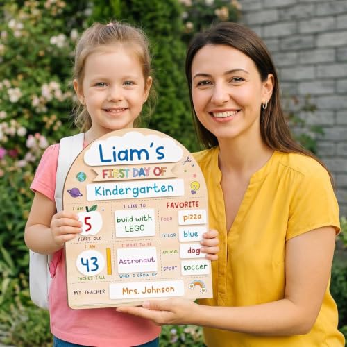 My First Day of School Sign 12x10 Inch Reusable Wooden Chalkboard for Preschool & Kindergarten