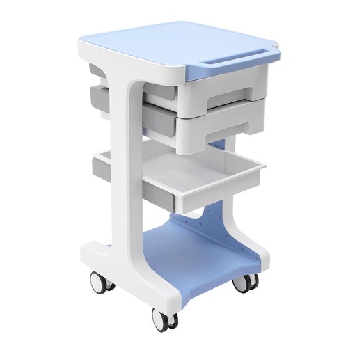 Utility Cart on Wheels, Professional 3-Tier Salon Trolley Cart Mobile Storage Cart with 2 Drawers for Medical Equipment, Beauty Instruments, Max 50kg/110lb Load (Blue)