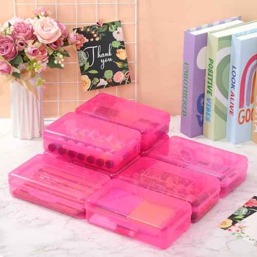 Patelai 30 Pcs Large Capacity Pencil Case Bulk Clear Hard Plastic Pencil Box Organizer with Snap Tight Lid Stackable Crayon Storage Box for Kids School Classroom Home Office 2 Style (Pink)