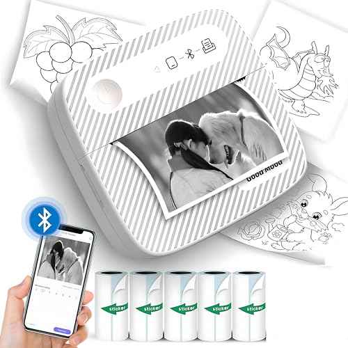 Aimery Mini Printer with 5 Rolls Sticker Paper, Bluetooth Portable Sticker Printer Efficiently and Quickly, Thermal Printer for Study Notes, DIY, Label, Free App with Multiple Templates-Printer