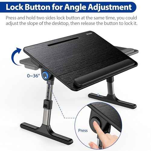 Besign LT07 Lap Desk [Extra Large], Adjustable Laptop Table, Portable Standing Bed Desk, Foldable Sofa Breakfast Tray, Notebook Computer Stand for Reading and Writing (Black)