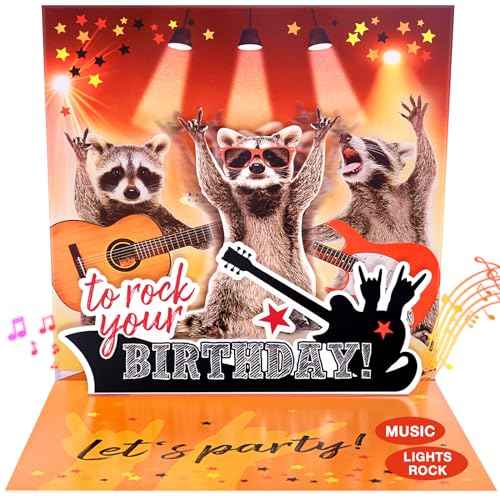 Birthday Cards, Funny MUSICAL&SHAKING Raccoon Pop-up Greeting Card Birthday Gifts for Women Men Husband Wife Kids