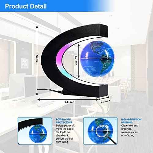 Flagest Magnetic Levitation Floating Globe, Levitating C Shape Globe with LED Lights for Education Home Office Desk Bookshelf Decor, Holiday Anniversary Creative Gift(3.3 Inches)