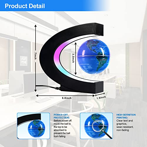 Flagest Blue Magnetic Levitation Floating Globe with LED Lights - 3.3 Inch Desktop Globe for Home & Office Decor