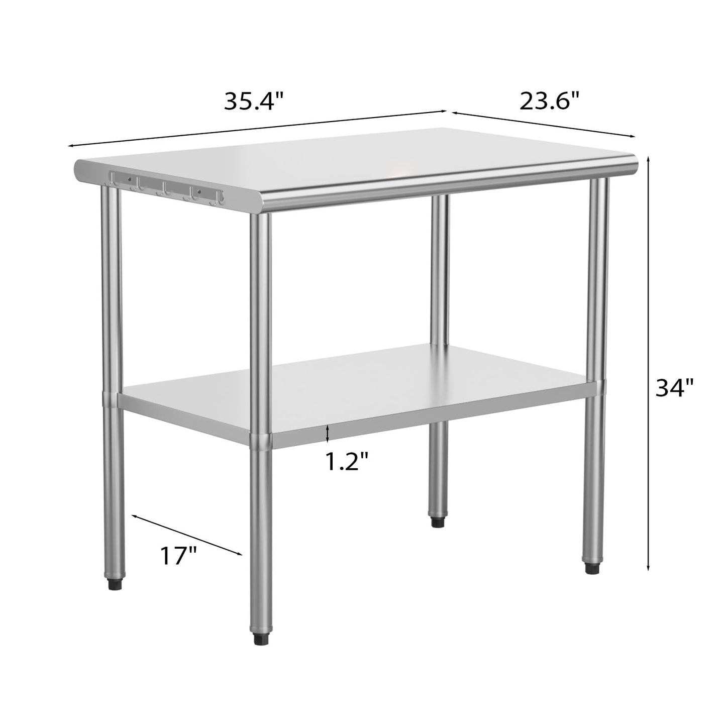 ROVSUN 30'' x 24'' Stainless Steel Table for Prep & Work,Commercial Worktables & Workstations, NSF Heavy Duty Metal Table with Adjustable UnderShelf for Kitchen Restaurant, Home, Hotel, Outdoor