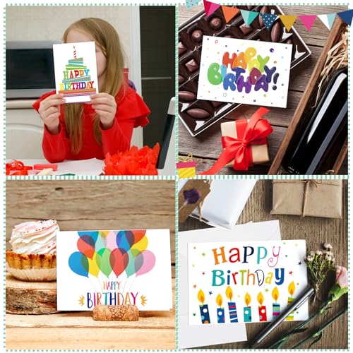 200 Set Unique Happy Birthday Card Bulk with Envelope and Sticker Blank Greeting Card Large 5 x 7 Inch Suitable for Office Kids Women Men, 20 Styles(Colorful Words)