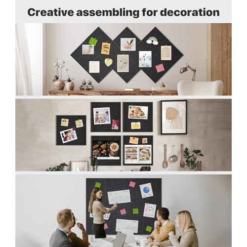 Large Cork Board for Walls - 12 Packs Bulletin Board,48"x36" Cork Board Felt Wall Tiles for Home, School & Office Decor Pin Board,Cork Felt Board DIY Vision Board -Black