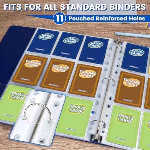 36pack Trading Card Sleeve, Holds 648 Cards, 9 Pocket Card Sleeves Binder Sheets for 3 Ring Binder, 11 Holes Trading Card Binder Sleeves Fit for MTG, Baseball, Game, Business Cards, Coupon