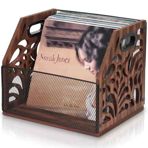 Vinyl Record Storage, Wooden Record Holder, Magazine Holder, Magazine Rack for Desktop and Home Office, Record Crate Storage for Albums, Book, Files, Holds up to 70+ Records